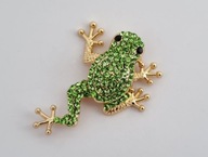UROCZA BROSZKA POZŁACANA CYRKONIE ZIELONA ŻABKA
