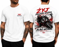 Koszulka motocyklowa Żyj Pełnym Gazem biker nadruk DTF motor fan Ścigacz L
