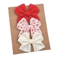 Spinki do włosów dla dziewczynki kokardki 3 szt czerwona ecru i w kwiatki