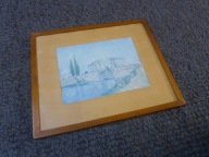 Obraz w ramie "Postać na moście" autor nieznany ładny stan