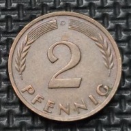 *NIEMCY [0206]*2 fenigi 1965 *D* Niemcy Zachodnie (RFN) Kłosy, Liście dębu