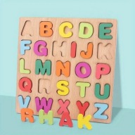 Drewniana ukladanka alfabet A-Z Montessori litery 20x20 cm