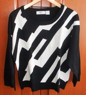 Sweter damski dzianinowy czarny wzór biały geometryczny asymetryczny 32/34