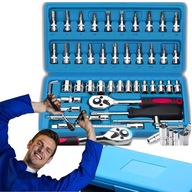 KLUCZE NASADOWE STALOWE GRZECHOTKA ZESTAW 46. ELEMENTÓW STAL NIERDZEWNA