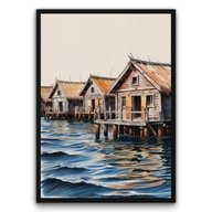 Plakat z ramą 50x70 cm Drewniane domy rybackie | Pomysł na prezent