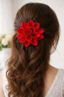 Spinka do Włosów Kwiat Czerwona Elegancka Automat Rękodzieło