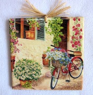 Robótkownia Kafelek obrazek 15x15 Rower i stokrotki z lewej