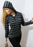 P_E_P_E J_E_A_N_S SWETERKOWA BLUZKA Z KAPTUREM W PASKI SREBRNA NITKA M