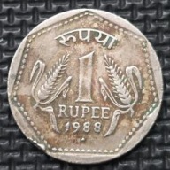 *INDIE [1921]*1 rupia 1988 Republika Indii *Lwia Stolica Ashoki, kłosy