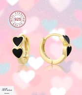 Kol0104 Kolczyki Srebro925 złocone dziecięce serduszka czarne