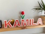 KAMILA - napis, IMIE 3D, litery z żywicą perłową, prezent, dekoracja