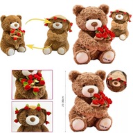 DUŻY MISIEK MIŚ PLUSZOWY Z BUKIETEM PREZENT NA WALENTYNKI 25 CM