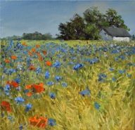 W polach " obraz olejny na płótnie 30x30cm , oryginał Garncarek Al,,,