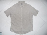 TU LEN jak NOWA BEŻOWA LNIANA KOSZULA r L XL kołnierz 44