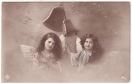 Anioł Aniołki dziewczynki dzieci 1923r. Kolorowana 504E
