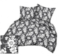 pościel z flaneli 200x200 +2x70x80 guzik F 103 Kwiaty białe na szarym