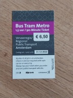 Bilet - pociąg , metro , Amsterdam , Holandia