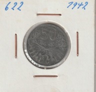 Czechoslowacja 50 Halerzy 1942 okupacja Niemiecka piekny stan