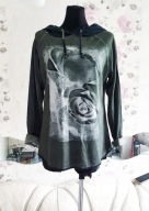 BLUZA KOBIECA BUTELKOWA ZIELEŃ Z KAPTUREM RÓŻA różami flower rose nadruk