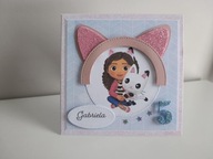 Personalizowana Kartka urodzinowa ręcznie robiona roczek Koci Domek Gabi