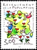 Francja 1999 Znaczek 3365 ** spis powszechny mapa kwiaty
