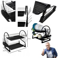 SUSZARKA NA NACZYNIA STOJĄCA DWUPOZIOMOWA METALOWA CZARNA OCIEKACZ 55x25x37