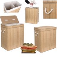 SKŁADANY WOLNOSTOJĄCY KOSZ NA PRANIE BIELIZNĘ BAMBUSOWY BEŻOWY BRĄZOWY 100L