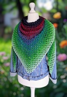 PIĘKNA AŻUROWA SZYDEŁKOWA CAŁOROCZNA CHUSTA XXL GRANATOWO/BORDOWO/ZIELONA