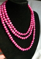 Różowe perły słodkowodne w kolorze fuksji, długi sznur pereł