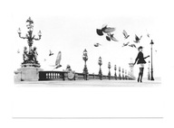 Pocztówka - Kobieta na starym moście i gołębie ...