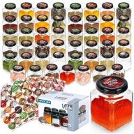48x Pojemniki NA PRZYPRAWY kuchenne szklane słoiki słoiczki + etykiety XXL
