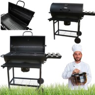 GRILL OGRODOWY WĘGLOWY DUŻY PRZENOŚNY STALOWY PÓŁKI + POPIELNIK + TERMOMETR