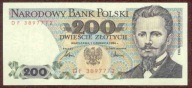 200 zł. 1986 r. ser. DF UNC b. rzadka seria - PIĘKNY !!!