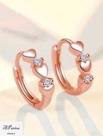 Kol0058 Kolczyki złocone kółeczka serduszka z kryształkami różowe złoto