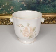 Mała porcelanowa osłonka na doniczkę / wazonik – kwiatowy motyw, 10 cm