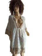 WŁOSKA swobodna TUNIKA frędzle chwosty złoto