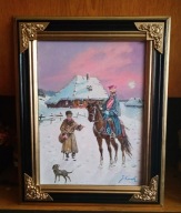 - UŁAN -PYTANIE O DROGĘ- OBRAZ OLEJNY NA PŁÓTNIE -J.KOSSAK