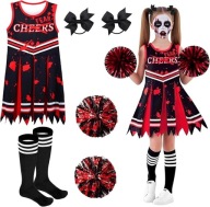Kostium Zombie Cheerleaderka dla Dziewczyn Czarno Czerwony Akcesoria 7-9lat