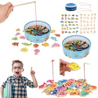 KLOCKI DREWNIANE MAGNETYCZNE RYBY WEDKA LOWIENIE RYBEK GRA ZABAWKA MAGNES