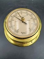 Piękny okrętowy barometr, w metalowej złoconej obudowie