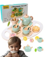 DREWNIANY SERWIS DLA DZIECI DO HERBATY KAWY ZESTAW KAWOWY FILIŻANKI ZASTAWA
