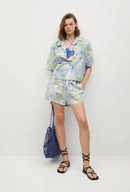 M A N G O komplet zestaw set kwiaty szorty koszula niebieska plażowy boho