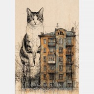 Kot budynek obraz na płótnie 55x80 kamienica miasto szkic brązowy do salonu