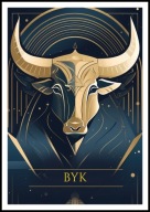 A2 GRANATOWY PLAKAT ZNAK ZODIAKU BYK KOSMOS GALAKTYKA, DO DOMU NA PREZENT