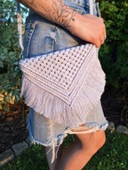 Szara torebka boho na plecionym pasku makrama handmade
