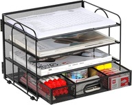 Organizer na biurko metalowy A4 czarny z szufladą na dokumenty