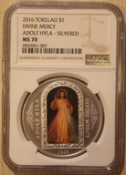 ADOLF HYŁA 1943 OBRAZ BOŻEGO MIŁOSIERDZIA 1 $ DOLAR 2016 TOKELAU NGC MS70