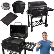 GRILL OGRODOWY WĘGLOWY DUŻY TERMOMETR RUSZT ŻELIWNY+PŁYTA ŻELIWNA+POKROWIEC