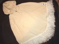 JANUS 7-8 L. PONCHO 100% MERINO WOOL FRĘDZELKI ECRU SUPER NOWE!