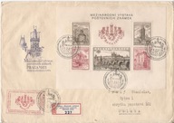 BYTOM -koperta z Pragi -ozdobne stemple bloczek obieg 1955 rok Wystawa
